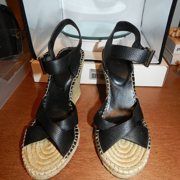 Joie Lena Black Leather Espadrille Wedge Sandals Ankle Strap size EU 38 - Picture 3 of 12